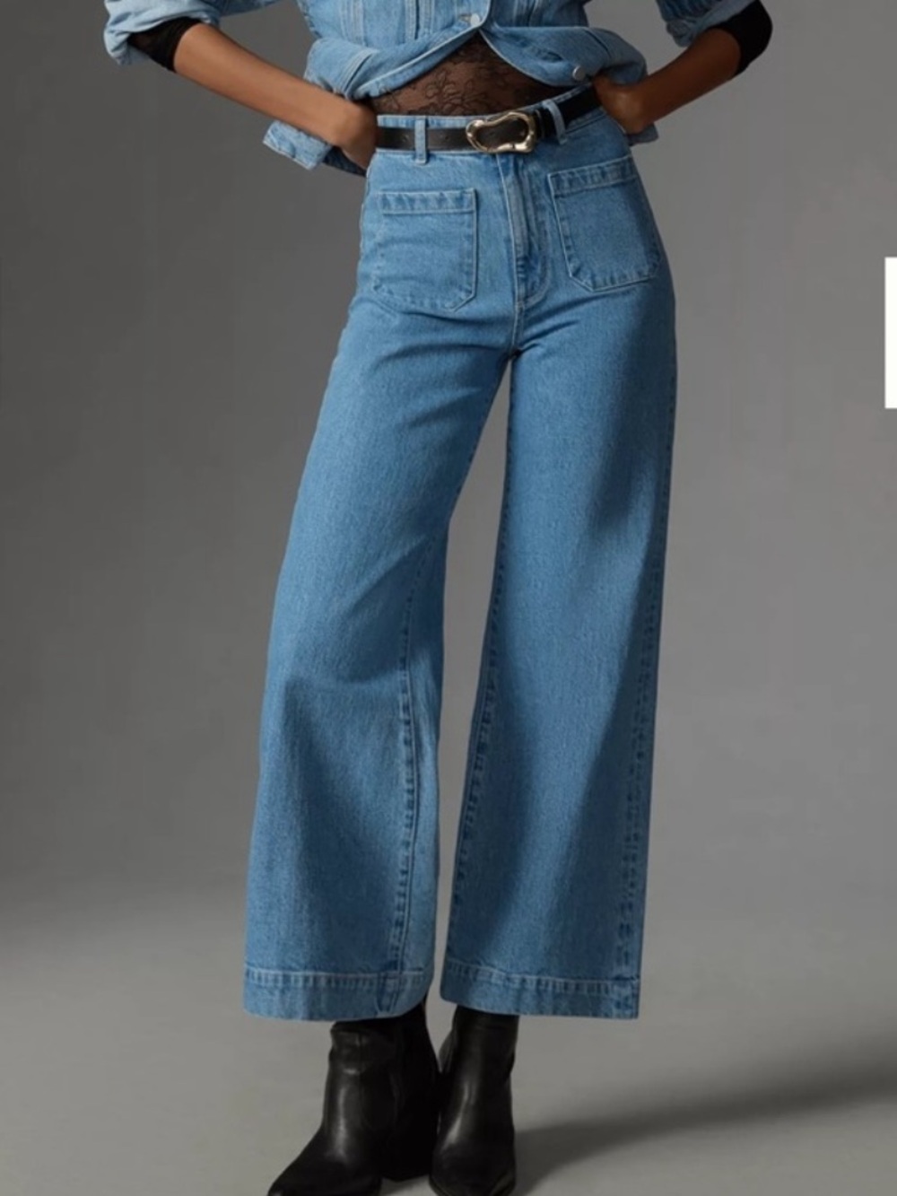 Rollas Sailor High Rise Wide Leg Cropped Jeans Sz 25 G’Day Mate Blue
